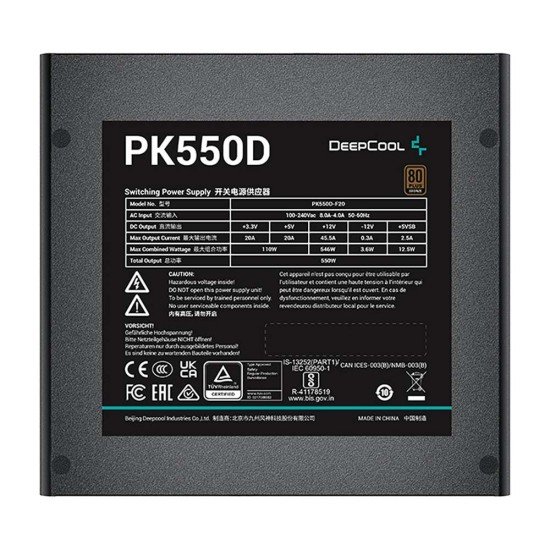DEEPCOOL PK550D 550 WATT 80 PLUS BRONZE CERTIFIED POWER SUPPLY