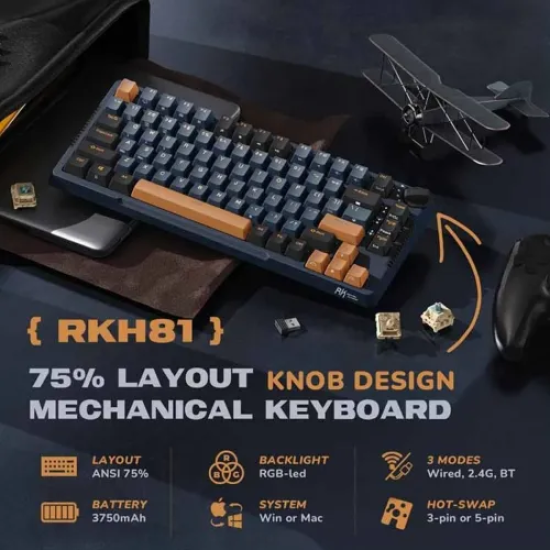 Royal Kludge RK H81 RGB Tri Mode Hot Swappable Mechanical Keyboard