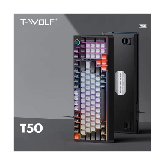 T-Wolf T50 Wired RGB Mechanical Gaming Keyboard | Gray-Black