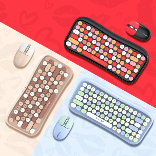 T-Wolf TF660 Wireless ABS Material Keyboard Mouse Combo | Pink
