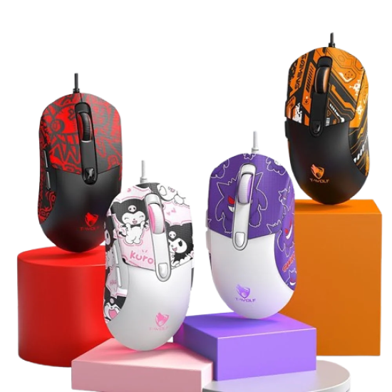 T-wolf G550 Gaming Mouse RGB WITH Gengar Kuromi Sticker