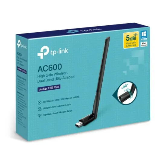 TP-Link Archer T2U Plus AC600 Dual Band Single Antenna USB WiFi Adapter