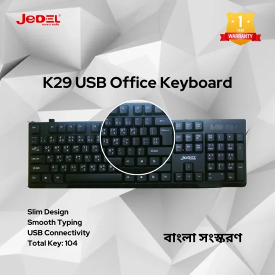Jahdiel Computer Peripherals JEDEL K29 USB Wired Keyboard | Durable Full-Size Office & Gaming Keyboard