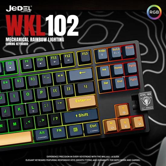 JEDEL WKL-102 BK Tri-Mode Hot Swapable RGB Mechanical Gaming Keyboard