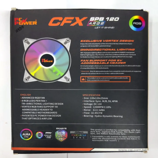 PC Power CFX 120MM ARGB Case Fan (White)