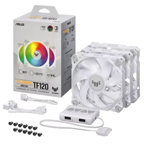 ASUS TUF Gaming TF120 ARGB White Triple Casing Cooler Fan Kit with ARGB Controller