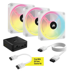 Corsair iCUE LINK QX120 RGB 3 in 1 120mm PWM Case Fan Starter Kit with iCUE LINK System Hub|White