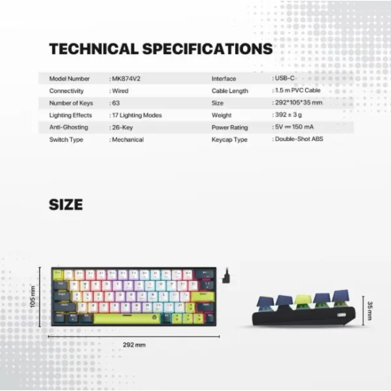 FANTECH ATOM 63 MK874V2 MORI EDITION MECHANICAL GAMING KEYBOARD|White Blue