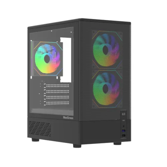 MaxGreen 310 Infinity Fan Mid-Tower M-ATX Gaming Casing With Built-in 200W PSU