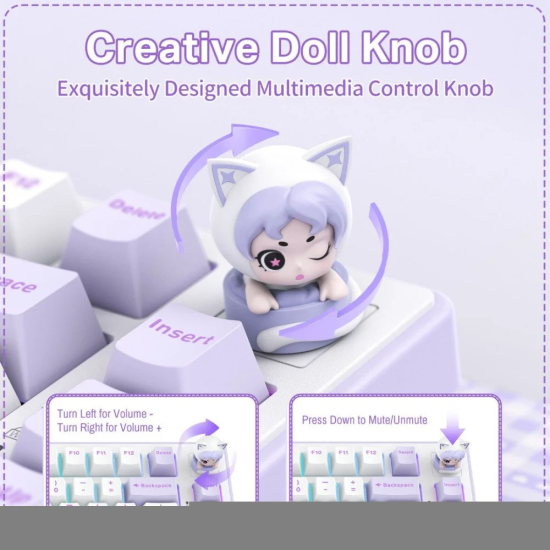 Onikuma MT707 RGB Tri-Mode 81 Keys Mechanical Keyboard with Creative Doll Knob